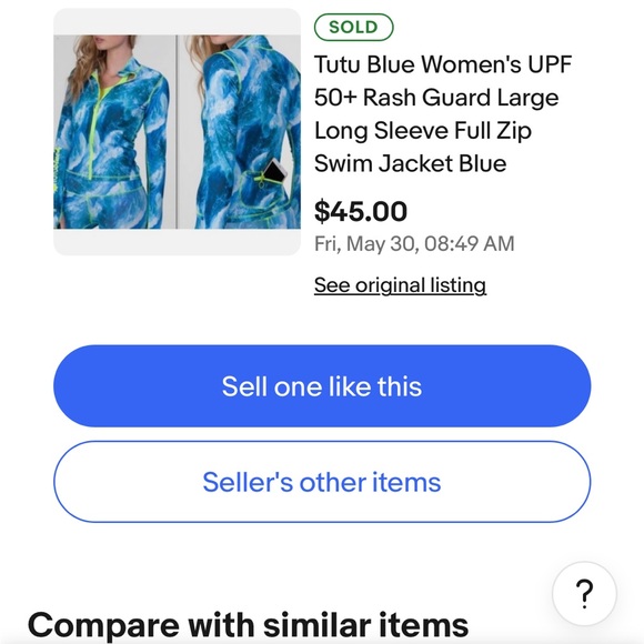 TUTU Blue Women's UPF50+ Long Sleeve  Blue Rashguard Zip Jacket Women's Size XXL - Picture 9 of 9